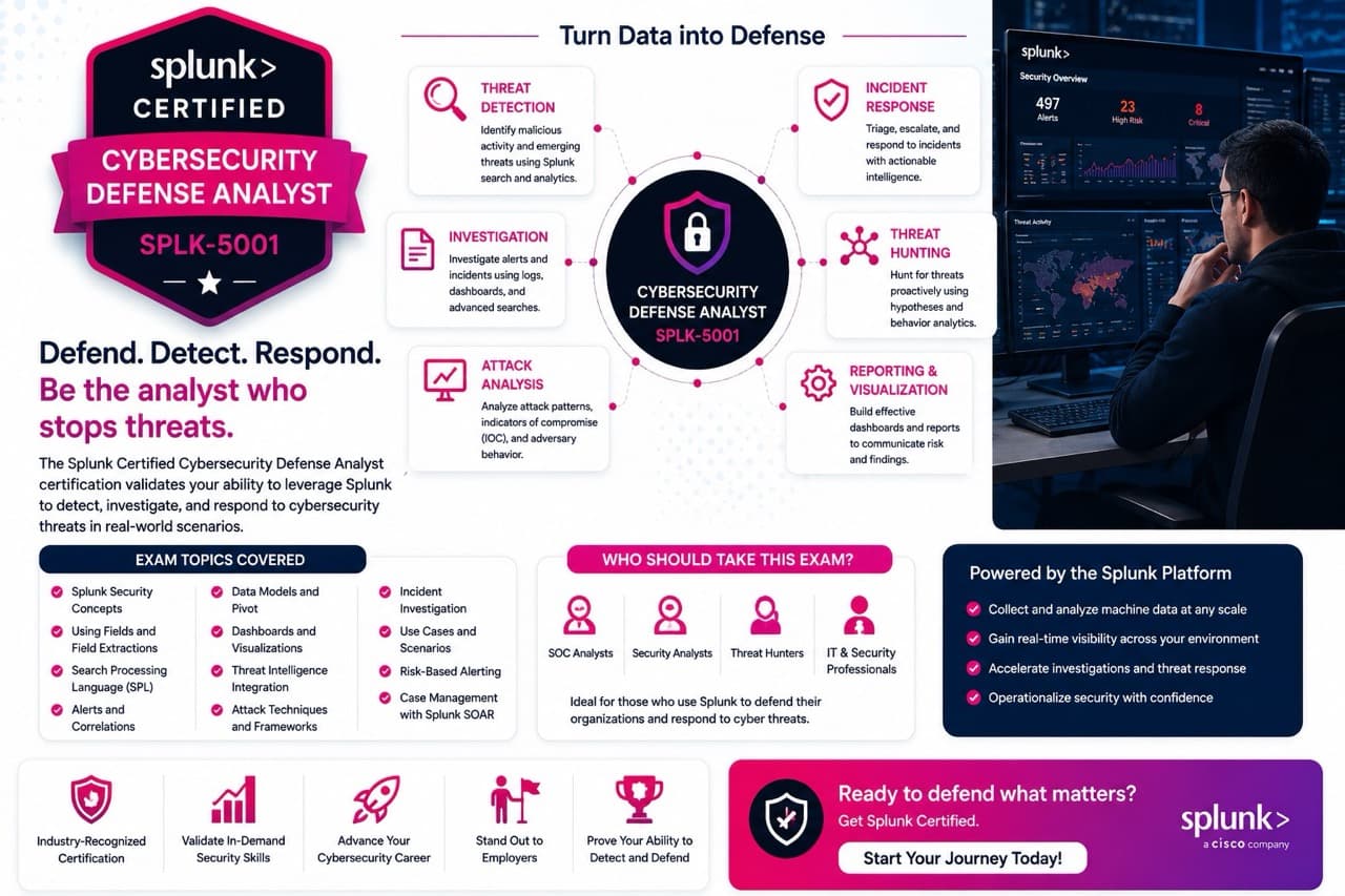Splunk Certified Cybersecurity Defense Analyst SPLK-5001 Exam - SOC Analyst Threat Detection and Security Monitoring